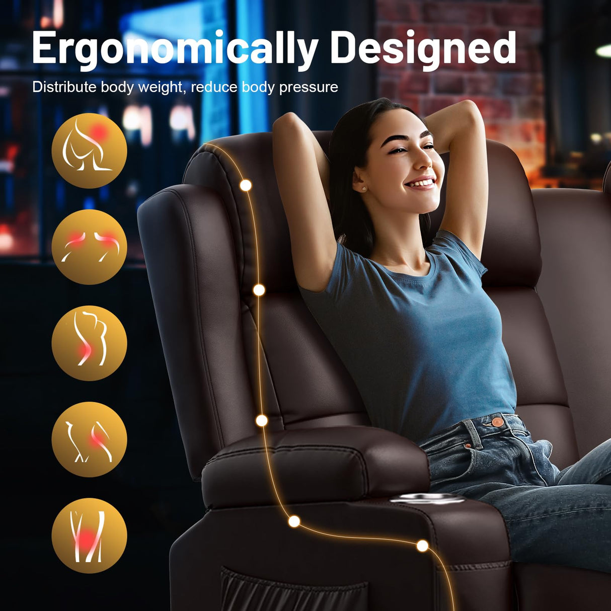 TOMOSLTER Loveseat Recliner Sofa, Home Theater Seating Massage Reclining Couch with USB, Center Console, Wall Hugger RV Recliners, 145° Adjustable Recline & Cup Holders, for RV & Movie Room TOMOSLTER