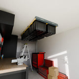 HANDT Overhead Garage Storage Rack, Connectable Heavy Duty Metal Ceiling Rails for Garage Storage Organization Shelving System, Supports Up to 6 Bins, 4 Sets Gray HANDT