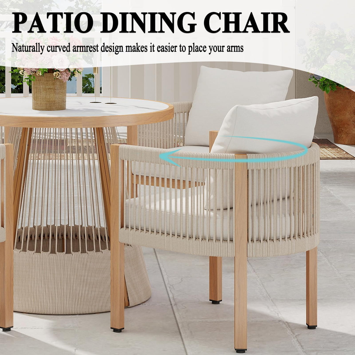 DAYAOUTDOOR Patio Dining Table and Chairs, Outdoor Furniture Set, Round Dining Sets for 4, Outdoor Dining Table Set, 5 Piece Patio Round Chairs Set, Small Outdoor Patio Sets for Kitchen, Beige DAYAOUTDOOR