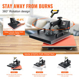 VEVOR 2 in 1 Heat Press 15x15 Inch 360° Swing Away Digital Tshirt Press Machine with 6x3 Inch Hat Press, Multifunction Combo for T Shirt Hat Cap Pillow Bag, 2in1-Black VEVOR