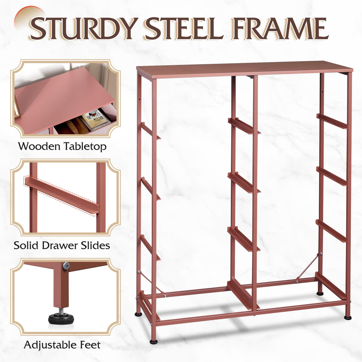 WLIVE Fabric Dresser for Bedroom, Tall Dresser with 8 Drawers, Storage Tower with Fabric Bins, Double Dresser, Chest of Drawers for Closet, Playroom, Dormitory, Pink and Rose Gold WLIVE