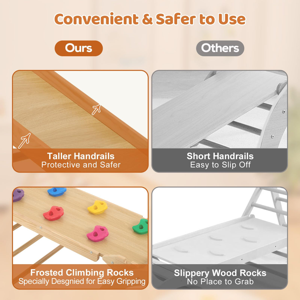 FUNLIO Foldable Pikler Triangle Set, Montessori Climbing Set with Solid Wood for Toddlers 2-5 yrs, Adjustable 5-in-1 Indoor Play Gym with Arch/Slide/Climbing Rock/Triangle, Easy to Install-Medium Size FUNLIO