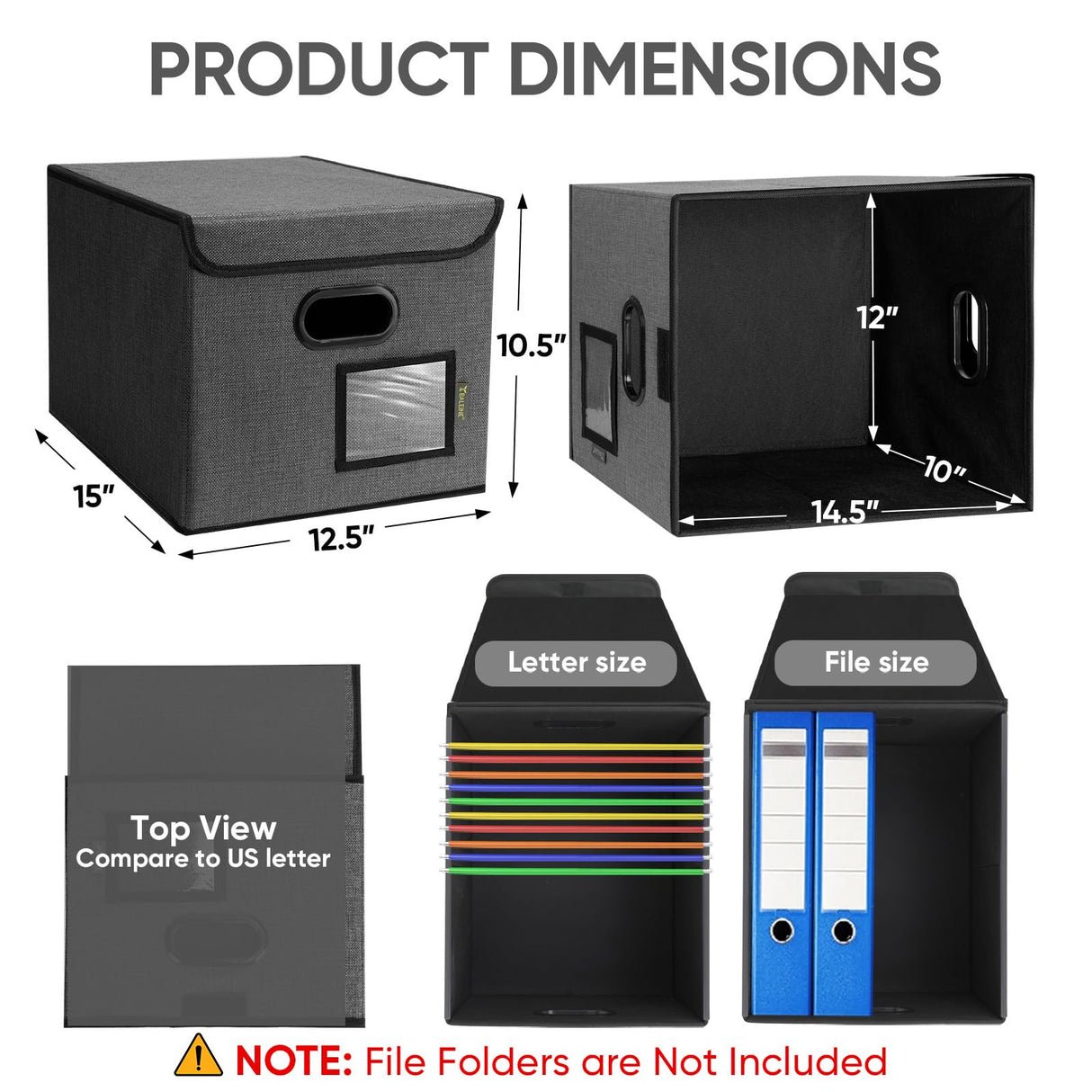 BALEINE File Organizer Box with Lid, Collapsible File Folder Organizer with Plastic Slide, Hanging File Folder Box for Office Document Storage (1 Pack, Black) BALEINE