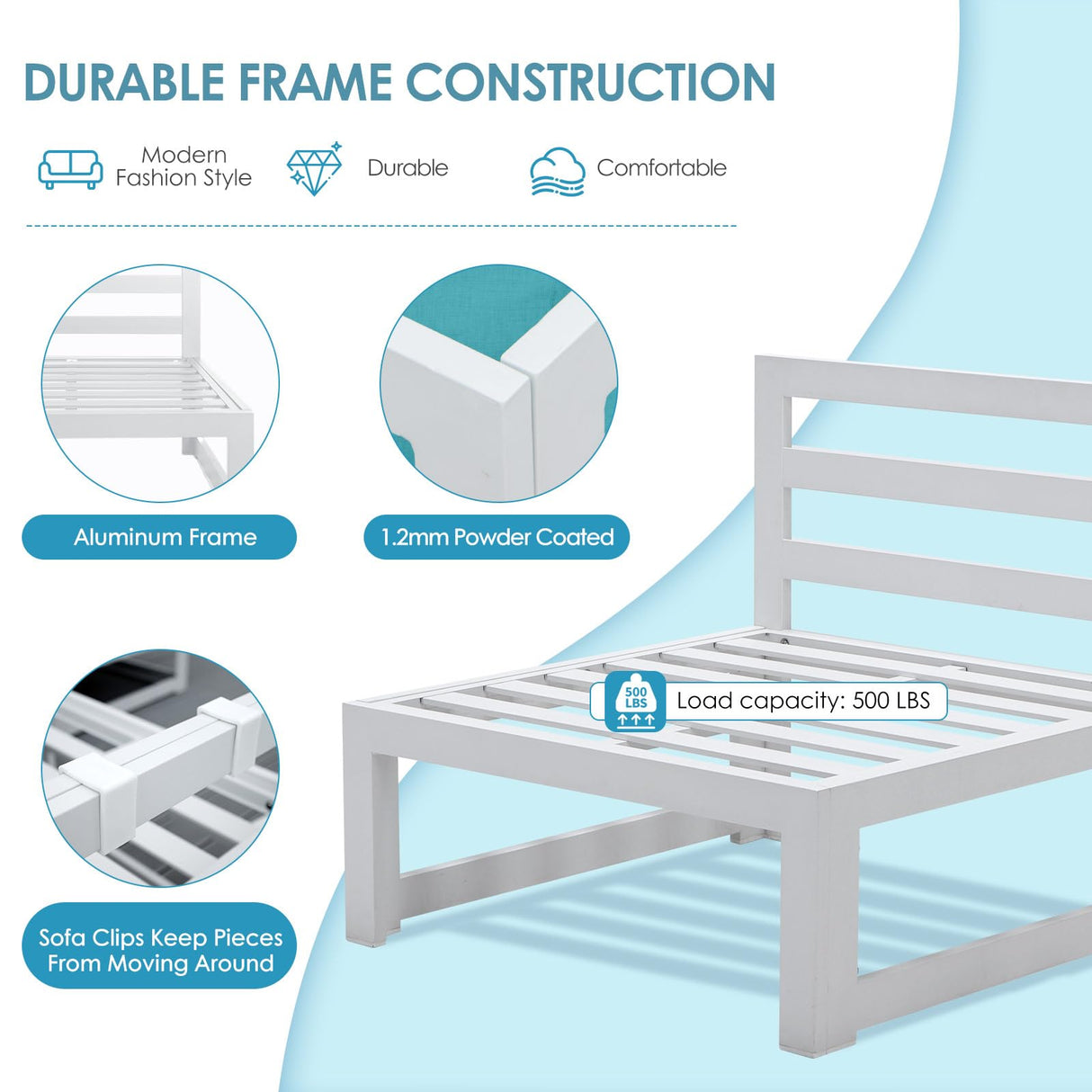 NICESOUL 10 Piece Oversized Modern Aluminum Patio Furniture Set, All Weather Rust Resistant Modular Sectional Sofa with Side Table, 500 lbs Heavy Duty Comfortable Outdoor Couch for Backyard Lawn, Teal NICESOUL