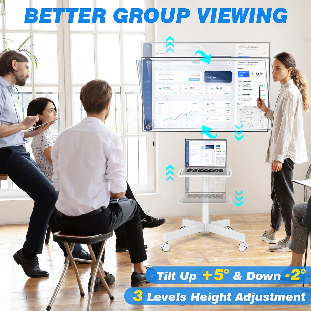 Rfiver Mobile TV Stand for 23-60 Inch LCD LED Flat/Curved Panel Screen TVs up to 88 lbs, Rolling TV Stand with Adjustable Shelf & Tilt, Portable Floor Stand on Wheels for Bedroom, Living Room, White Rfiver