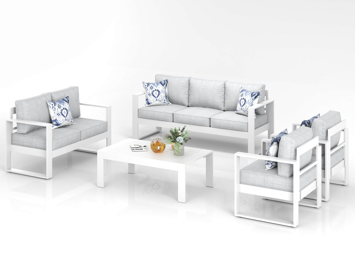 KHOLH 5 Piece Modern Aluminum Patio Furniture Set, Outdoor Patio Sectional Conversation Metal Seating Sets with Olefin Cushion and Coffee Table KHOLH