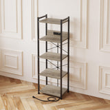 ZIWEI STAR 5 Tier Bookcase with Charging Station, Small Bookshelf Industrial Bookcase Storage Shelf, Boocase Organizer for CD/Movie/Book Displaying, Bookshelves for Bedroom Office Living Room ZIWEI STAR