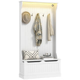 HOMCOM 3-In-1 Hall Tree with LED Lights and Shoe Storage, Standing Coat Rack with Shoe Bench, Entryway Furniture with Five Hooks, White HOMCOM