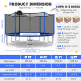 GYMAX Trampoline for Kids, ASTM Approved 12FT 14FT 15FT 16FT Recreational Toddler Trampoline with Enclosure Net, Basketball Hoop, Basketball & Pump, Rebounder Trampoline for Adults (12FT) Black+Blue GYMAX