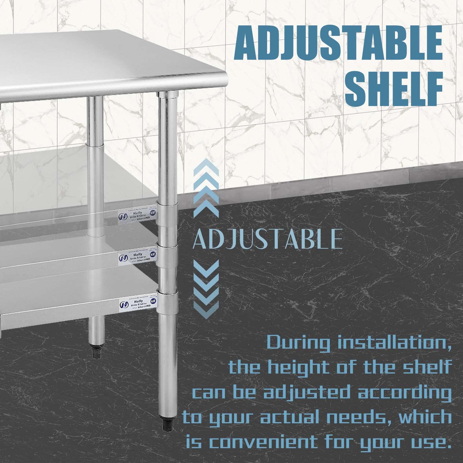 HALLY Stainless Steel Table for Prep & Work 30 x 60 Inches, NSF Commercial Heavy Duty Table with Undershelf and Galvanized Legs for Restaurant, Home and Hotel - WoodArtSupply