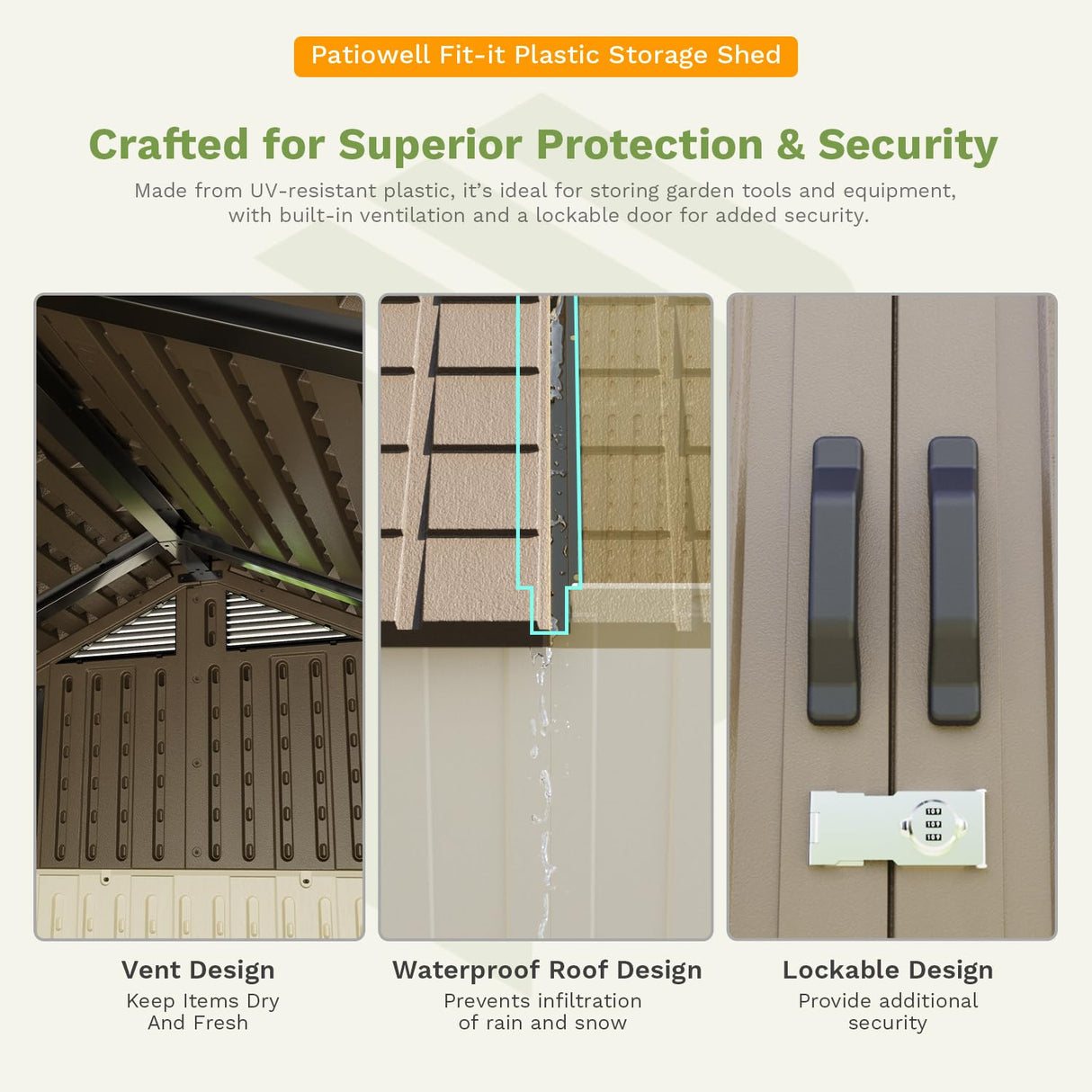 Patiowell 8 x 10 FT Resin Outdoor Storage Shed with Floor, Plastic Shed with Window and Lockable Door for Garden, Backyard, Tool Storage Use, Easy to Install in Brown (Kick-it Shed) Patiowell