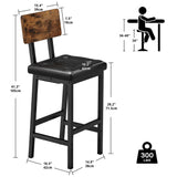 IRONCK Bar Stools Set of 2, 16.5in Square PU Upholstered Barstools with Back and Footrest, Thick Cushion Stools for Kitchen Island for Dining Room Kitchen Counter Bar, Rustic Brown and Black IRONCK