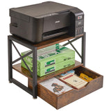IBUYKE 2 Tier Desktop Printer Stand,Multi-Purpose Desk Organizer,Wooden Printer Stand with Drawer Storage for Folders,Books,for Fax Machine, Scanner,Home Office,Rustic Brown UTLJ006H IBUYKE
