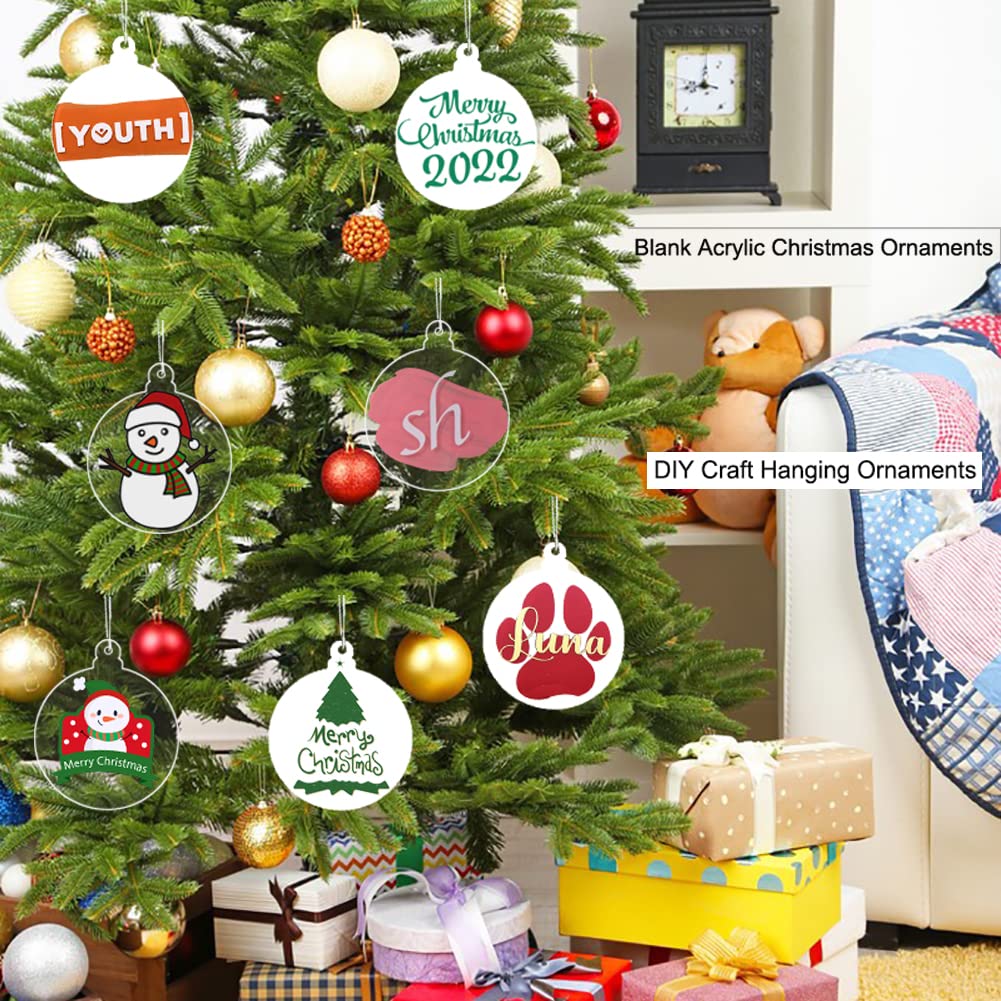 20Pcs 3 Inch Clear Blank Acrylic Christmas Ornaments 2024 Unfinished Round Acrylic Christmas Hanging Ornaments for Christmas Tree Decoration DIY Craft XWAIO