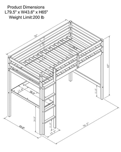 LifeSky Twin Size Junior Loft Bed with Built-in Desk - Space-Saving Wood Frame in White - WoodArtSupply