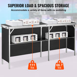 VEVOR Extra Long Folding Portable Bar Tradeshow Podium Table for Indoor, Outdoor, Party, Picnic, Exhibition, Includes Carrying Case, Storage Shelf and Black Skirt, 77.95" x 15.16" x 34.65" VEVOR