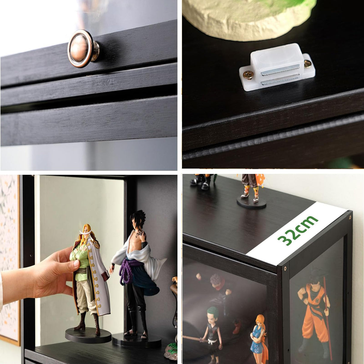 Curio Display Cabinet with Acrylic Glass Door 1-5 Tier Display Cabinet Natural Bamboo Display Cases for Collectibles High Capacity Storage Cabinet with Flip-top Door Strong Load-Bearing Capacity JSWHYBD