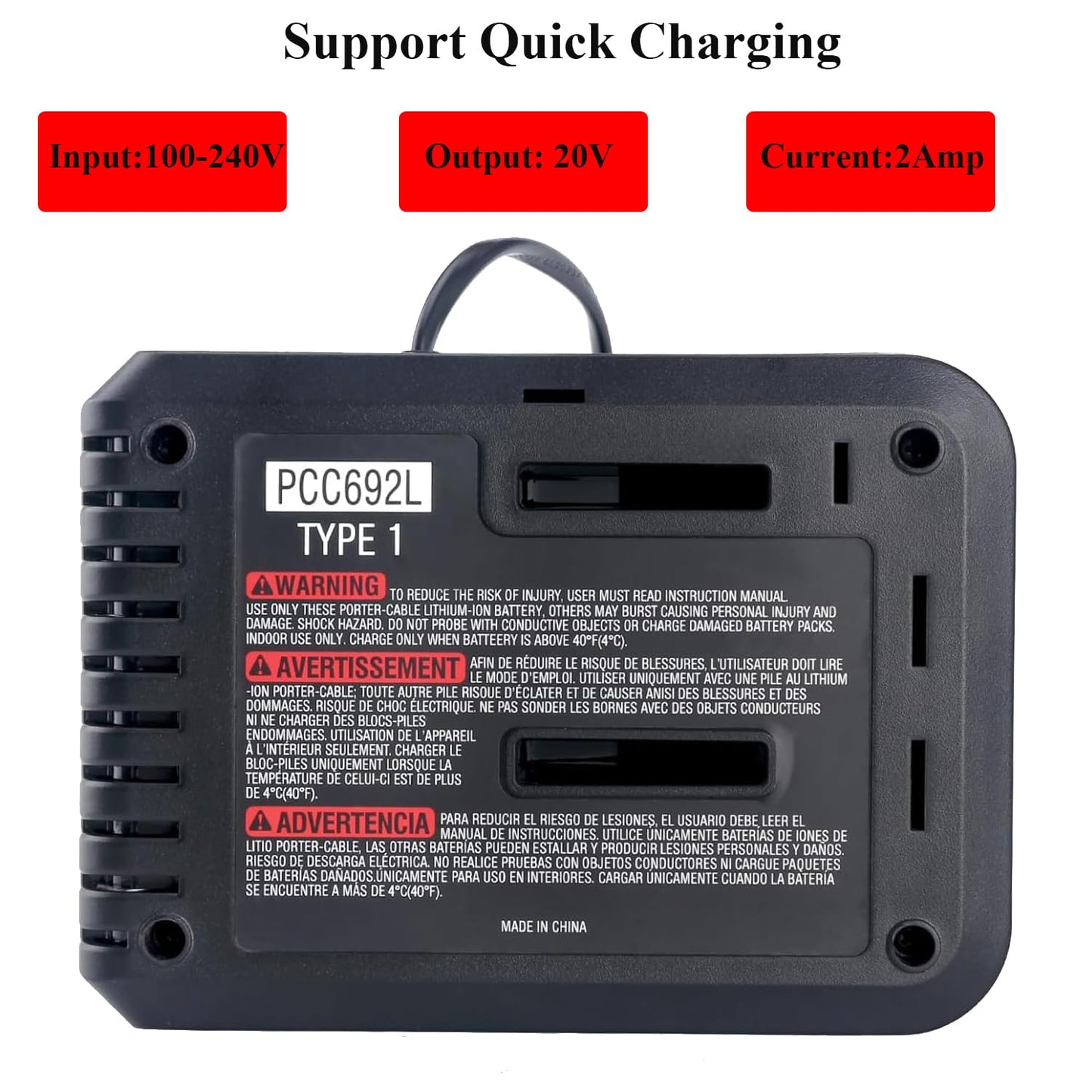 PCC692L 20V MAX Battery Charger Replacement for Porter-Cable 20V Lithium Battery PCC685L PCC680L PCC681L PCC682L, Compatible with Black&Decker LCS1620 20Volts Li-ion Battery Charger LBXR20 LB - WoodArtSupply