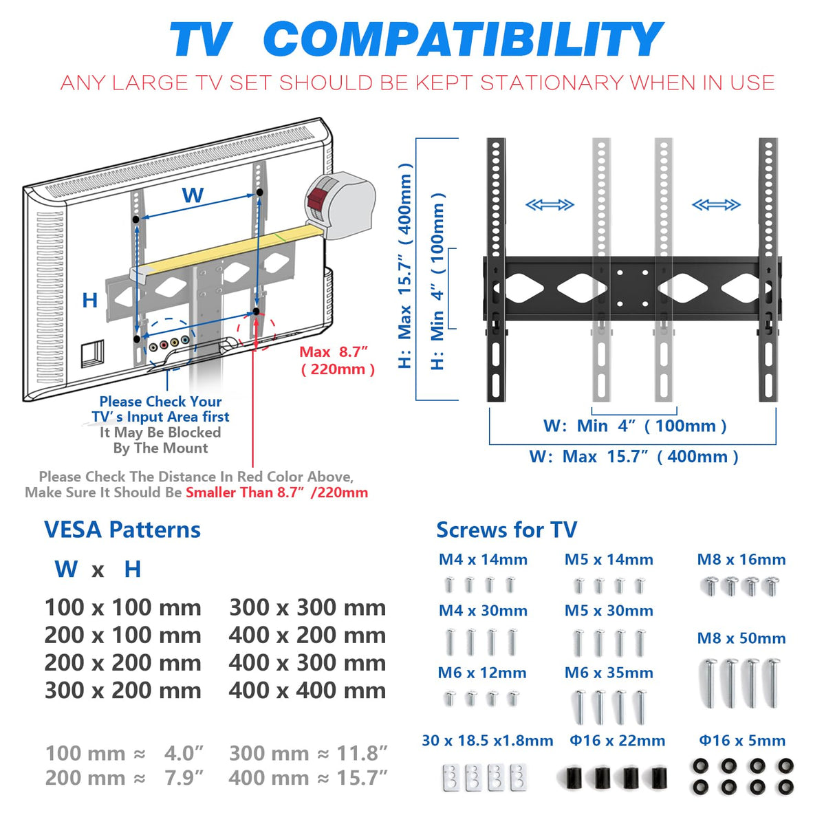 Rfiver Universal Table Top TV Stand TV Base Replacement for Most 27 30 32 39 40 42 43 49 50 55 60 Inch LCD LED Plasma Flat Screen TVs, Vesa Mount Holds up to 88 lbs, Height Adjustable Rfiver