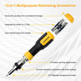 SHARDEN Ratcheting Screwdriver Multi Bit Screw Driver 13-in-1 Tool Ratchet Screwdriver Set Flat Head/Square/Torx/Hex/Phillips Screwdriver, 180 Degree Pivoting Adjustable Angle Magnetic Screwdriver Sharden