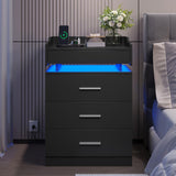 HAUOMS Black Nightstand Set of 2,LED Night Stand with Charging Station & Pull-Out Tray,Bedside Table with Drawers,Modern End Table Side Table Storage Cabniet HAUOMS