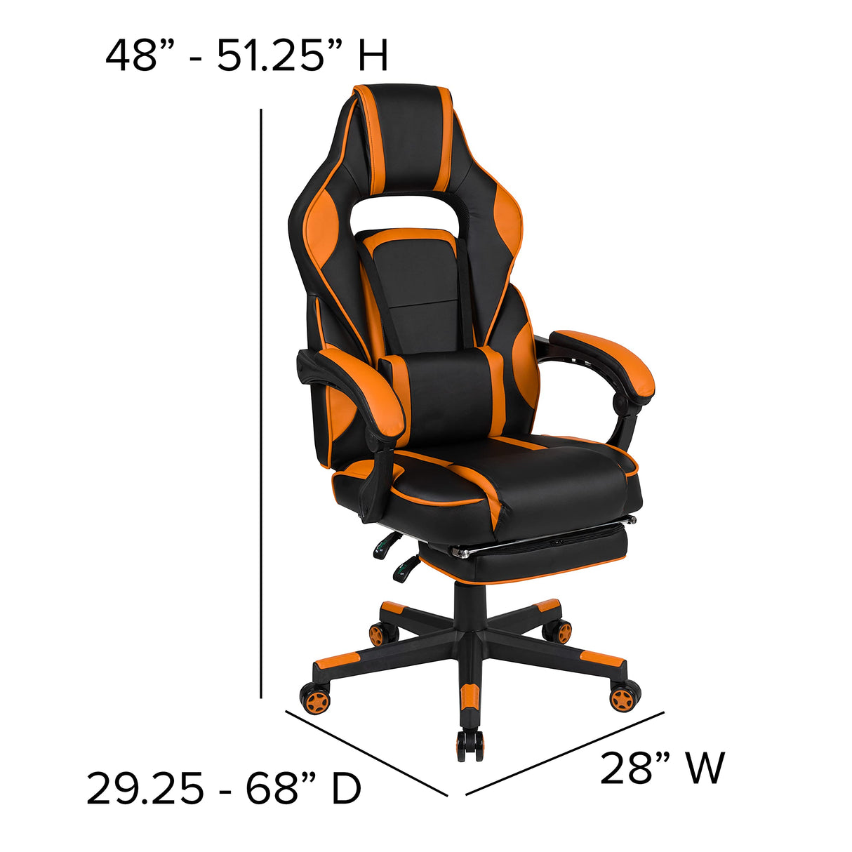 Flash Furniture X40 Gaming Chair Racing Ergonomic Computer Chair with Fully Reclining Back/Arms, Slide-Out Footrest, Massaging Lumbar - Black/Orange Flash Furniture