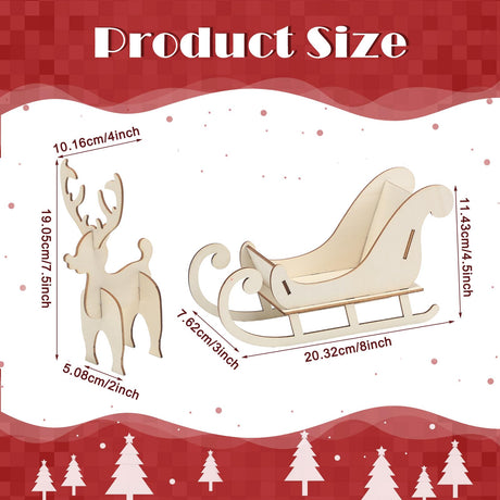 Motiskyy 3 Set DIY Wood Christmas Crafts Kits Unfinished Sleigh and Reindeer Miniature Wooden Model 3D Painting Wooden Sleigh Decorations for Xmas Home Decor Craft Supplies Motiskyy