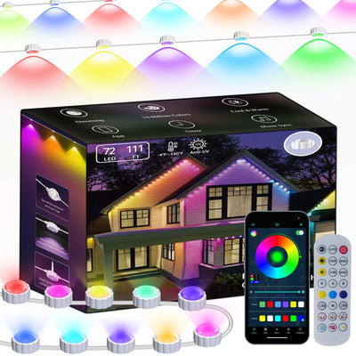 Permanent Outdoor Lights Eaves Light House Light Outdoor Permanent Christmas Lights Multicolor (mulito Color, 100ft with 72 Lights)