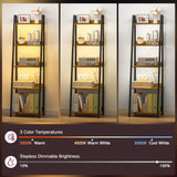 OUTONLIFE 5-Tier Ladder Shelf, Bookshelf with LED Light & Drawer, Rustic Narrow Tall Corner Bookcase with Storage Rack, Wood Metal Standing Display Shelves for Living Room, Bedroom (Rustic Brown) OUTONLIFE