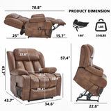 EZZUP Lay Flat Lift Recliner Chair with Massage & Heat for Elderly People, Electric Power Lift Chair with Dual Motor, Cup Holders and 2 Remote Controls, Breathable Faux Leather Brown EZZUP