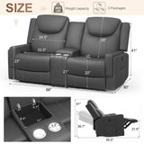 Dresegmt Loveseat Recliner Sofa, Gray PU Leather Double Recliner Loveseat with Console, Cup Holders, Storage & USB Ports, Ergonomics， Manual Reclining Sofa Couch for Living Room, RV Dresegmt