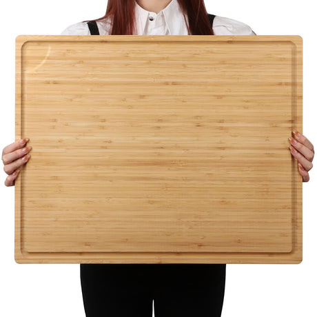 Extra Large 100% Organic Bamboo Cutting Board, 24x18 Inch Butcher Block Chopping/Carving Board with Handle and Juice Groove for Turkey, Meat, Vegetables, BBQ (XXL, 24" x 18"） BAMOTTO CRAFTBAMBOO