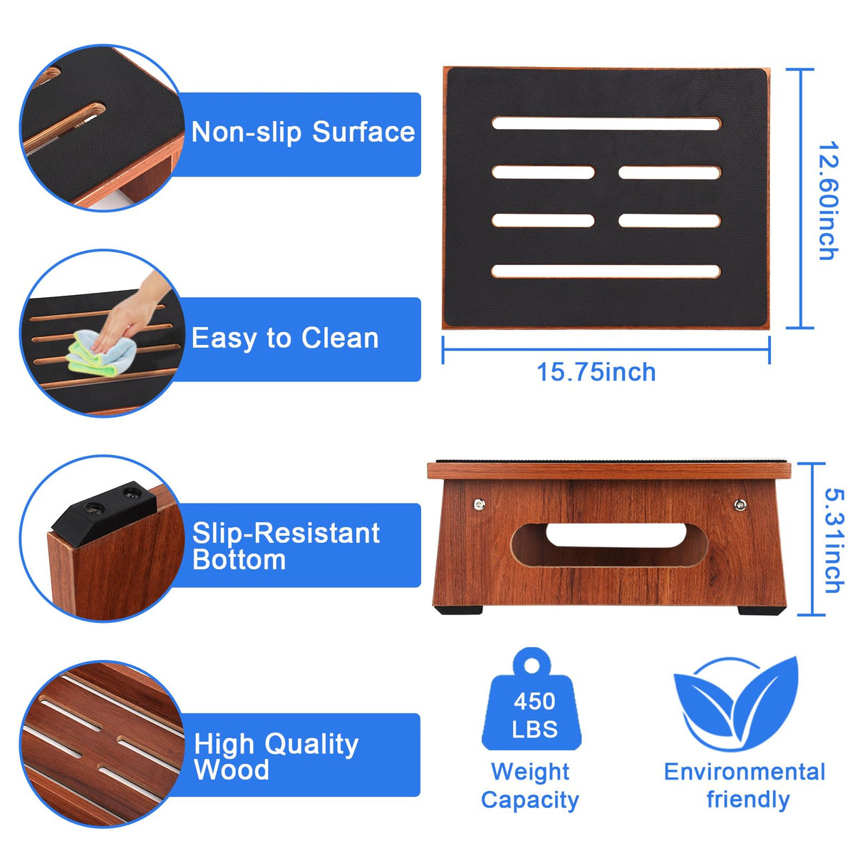 RayLove One Step Stool for Adults Seniors with Non-Slip Rubber Stepping Feet, Heavy Duty Platform Step Stools, 450 LB Portable Bed Steps for High Beds for Bathroom, Bedroom, Kitchen & Bedside Support RayLove