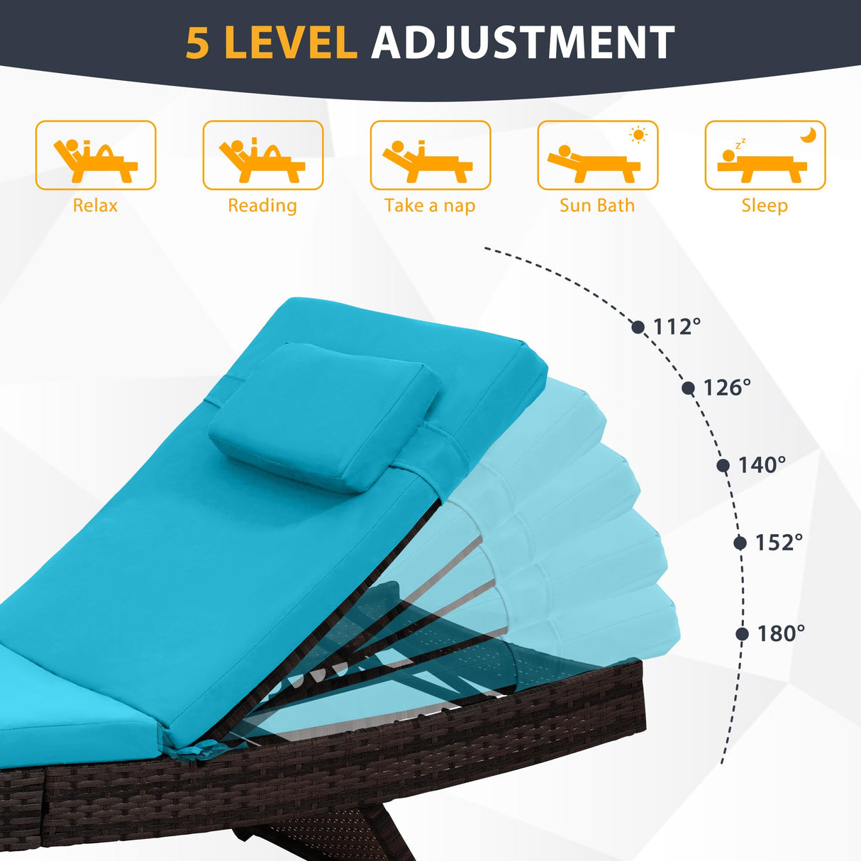 Sundale Outdoor Wicker Chaise Lounge Chair Set of 2, Rattan Patio Lounge Chairs for Outside, Adjustable Recliner with Cushions & Pillows for Deck, Indoor, Yard - Steel, Aruba Sundale Outdoor