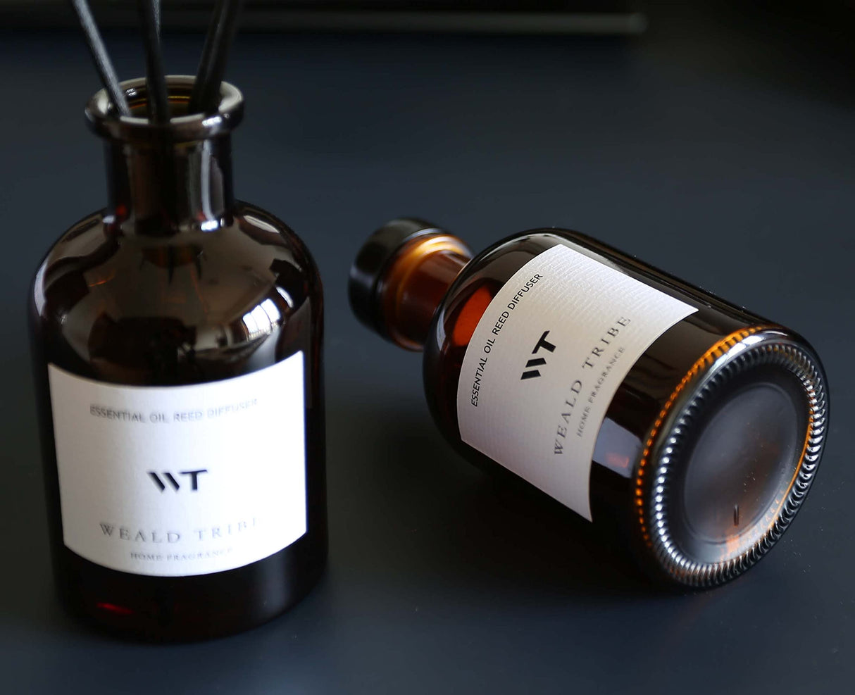 WEALD TRIBE Flower Reed Diffuser Set Eucalyptus & Lavender Scent For Bathroom Accessories Shelf Decor & Air Fresheners, Sticks Defusers With 4.0 fl oz Essential Oils, House Bedroom Office Decor & Gift WEALD TRIBE