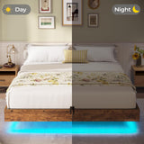 BTHFST Vintage Brown Floating Bed Frame with LED Lights – Industrial Metal & Wooden Full Platform Design, No Box Spring Required, Easy Assembly BTHFST