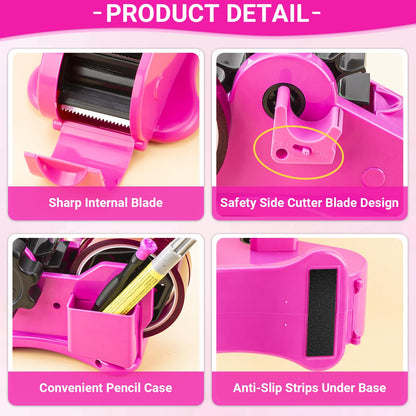 THINKLEARN Pink Heat Tape Dispenser Sublimation - Heat Transfer Tape Dispenser with Cutting Set, 1 '' & 3'' Core, Multi-Roll Cut Tape Dispenser for Crafting, PreCut 1.4'' Pieces