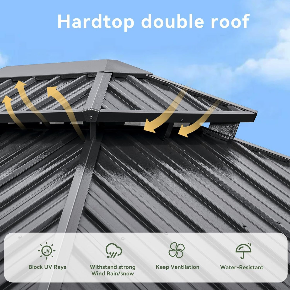 Aoxun Hardtop Gazebo 10x12, Aluminum Frame Canopy with Double Galvanized Steel Roof, Outdoor Gazebo with Breathable Netting and Privacy Curtain for Backyard Aoxun