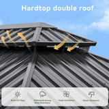 Aoxun Hardtop Gazebo 10x12, Aluminum Frame Canopy with Double Galvanized Steel Roof, Outdoor Gazebo with Breathable Netting and Privacy Curtain for Backyard Aoxun