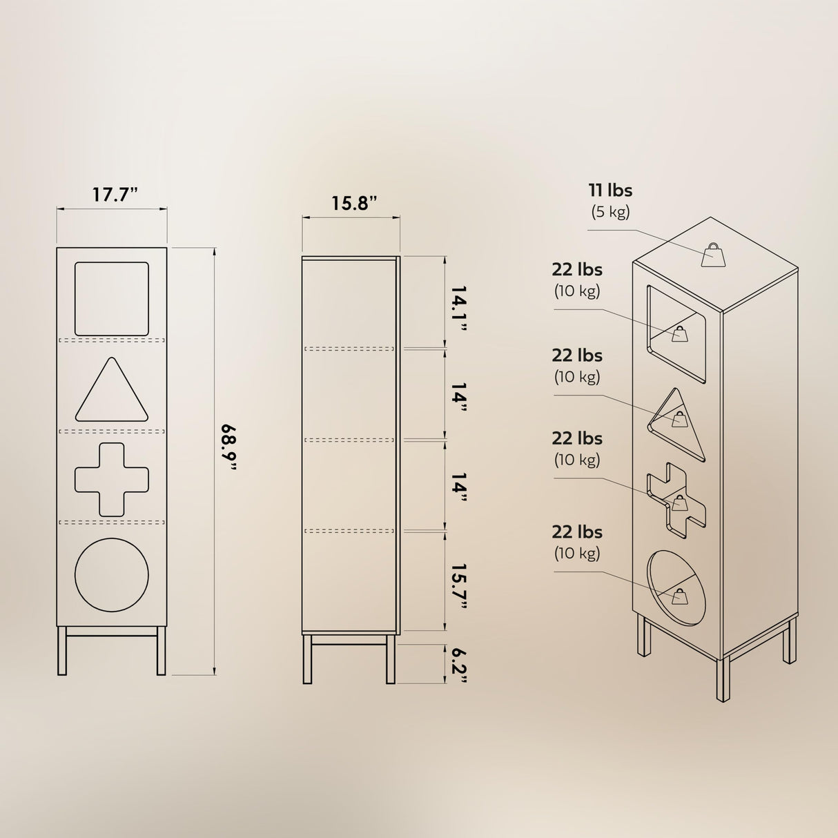 WERMO 18’’ Showcase Display Cabinet with Geometric Cut-Out Doors - Modern Curio Cabinet for Dining Room, Living Room, Entryway. Trophy Case and Collectible Display Case Wood with Door & Storage (Oak) WERMO