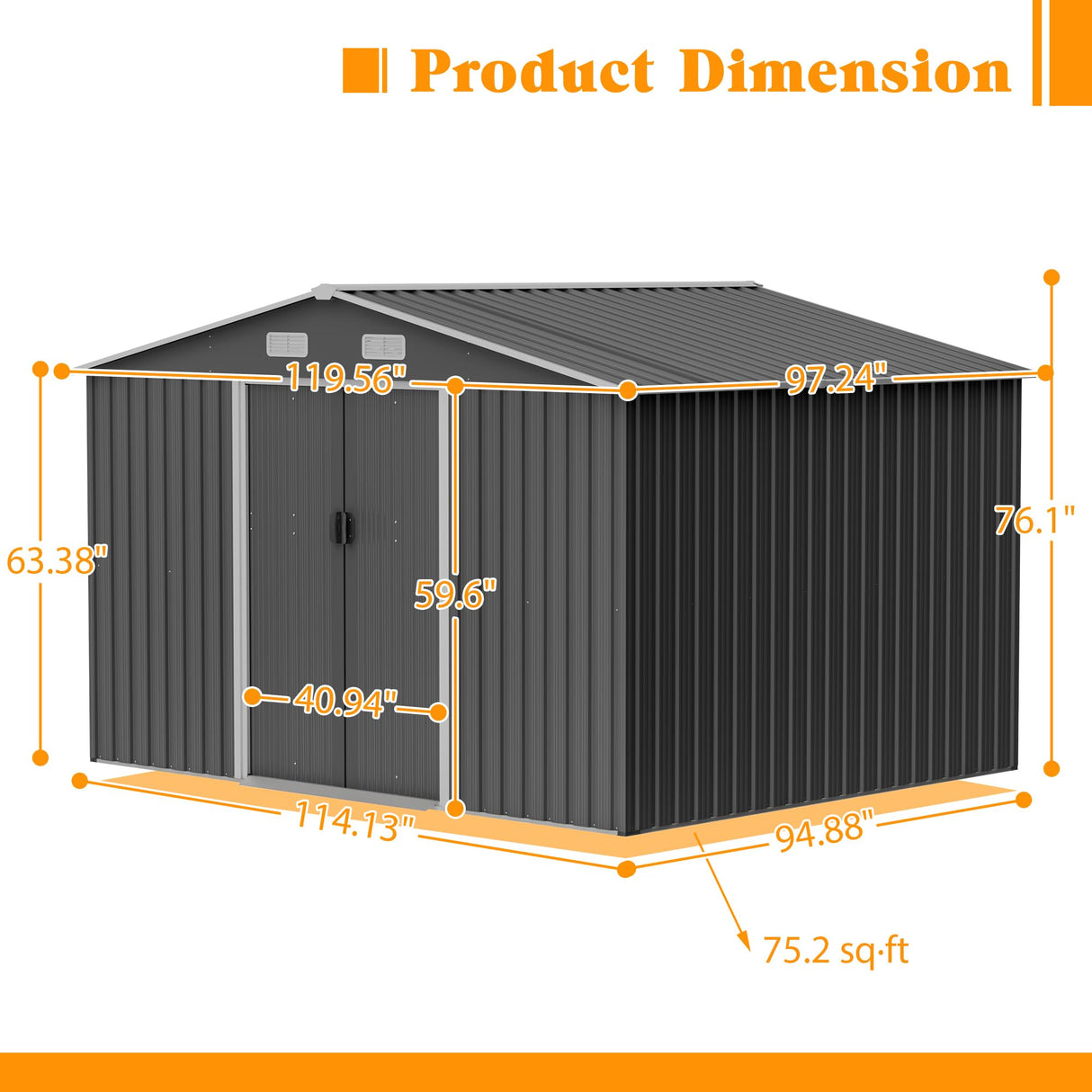 10x8 FT Sheds & Outdoor Storage Garden Metal Shed with Floor Frame Lockable Sliding Door and Air Vents Heavy Duty Shed with Air Vents Waterproof Roof Ideal for Backyard Patio Lawn Dark Gray RocVanc