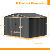 10x8 FT Sheds & Outdoor Storage Garden Metal Shed with Floor Frame Lockable Sliding Door and Air Vents Heavy Duty Shed with Air Vents Waterproof Roof Ideal for Backyard Patio Lawn Dark Gray RocVanc