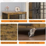 PRETZI Dog Crate Furniture with Cushion,38" Wooden Dog Crate nightstand with Double Doors, Brown Kennel Indoor with Wheels, Decorative Pet House for Small Medium PRETZI