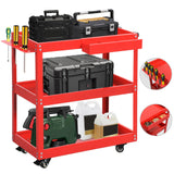 YITAHOME 3-Tier Tool Cart on Wheels, Rolling Metal Service Cart with Screwdriver Hanging Board & Storage Box, Heavy Duty Steel Utility Cart 400lbs Load Capacity for Mechanic Work Garage Warehouse Red YITAHOME