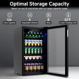 Feelfunn Beverage Refrigerator and Cooler - 126 Can Mini Fridge Glass Door for Soda Beer Wine - Freestanding Beverage Fridge for Bedroom Office Bar, 4 Adjustable Shelves, 3.2 Cu.Ft, Black Feelfunn