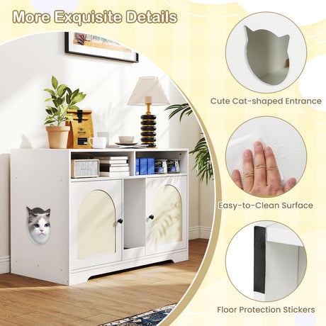 Tangkula Double Litter Box Enclosure, 43 Inch Hidden Litter Box Furniture with Shelves, Removable Scratching Board, 2 Sisal Mats, Large Enclosed Cat Box Enclosure for 2 Cats (White) Tangkula