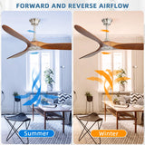 CACI Mall 60 inch 3 blade wood ceiling fan no Light, Solid, Quiet, Reversible DC Motor, Outdoor, Indoor Ceiling Fan for Living Room, Patio, Bedroom, Porch, Farmhouse CACI Mall