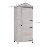 Outsunny 36" x 25" x 79" Wooden Storage Shed Cabinet, Outdoor Tool Shed Organizer with 4-Tier, 3 Shelves with Handle Tin Roof Magnetic Latch Foot Pad, Light Grey Outsunny