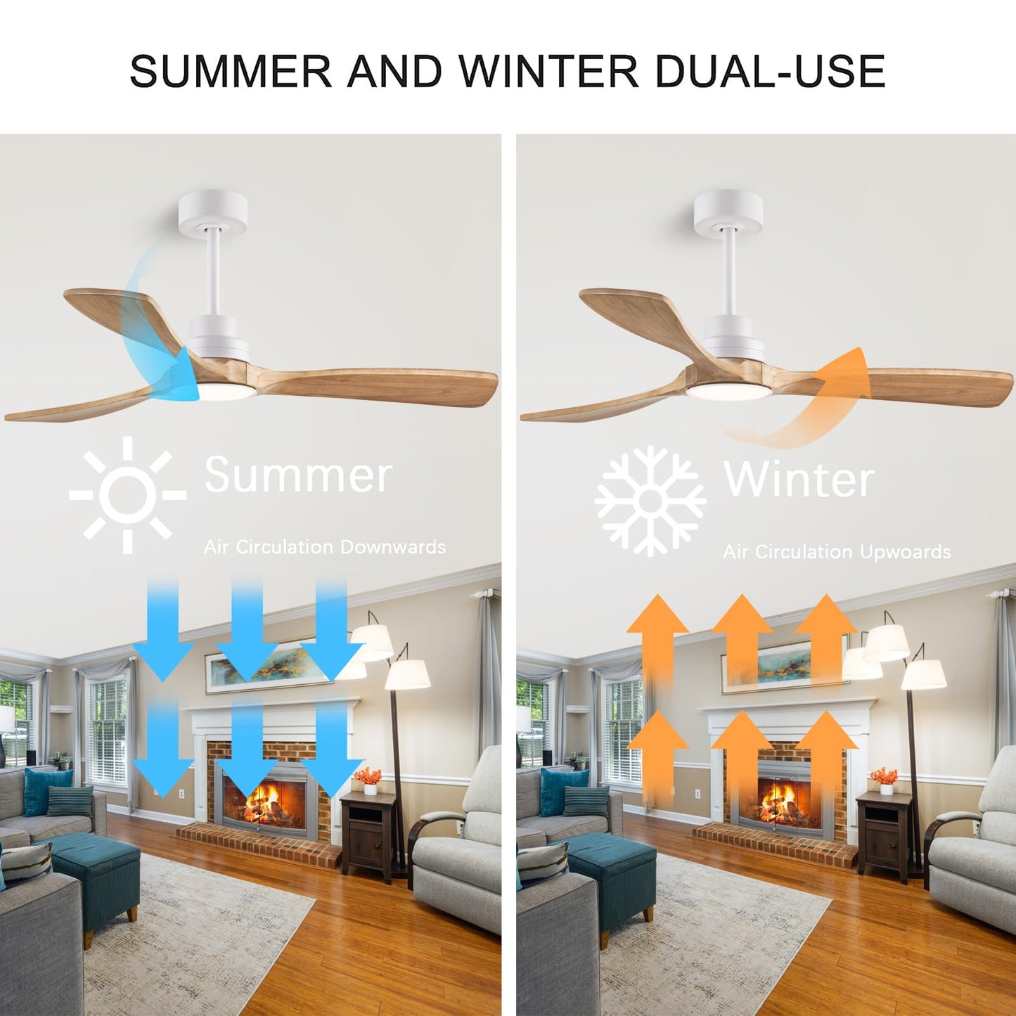 dearnow 52" Wood Ceiling Fan with Light with Remote Control Ceiling Fan with 3 Wood Blades, Solid Wood Ceiling Fan Indoor Outdoor for Dining Room, Living Room, Office, Farmhouse etc.…