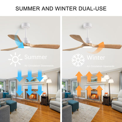 dearnow 52" Wood Ceiling Fan with Light with Remote Control Ceiling Fan with 3 Wood Blades, Solid Wood Ceiling Fan Indoor Outdoor for Dining Room, Living Room, Office, Farmhouse etc.…